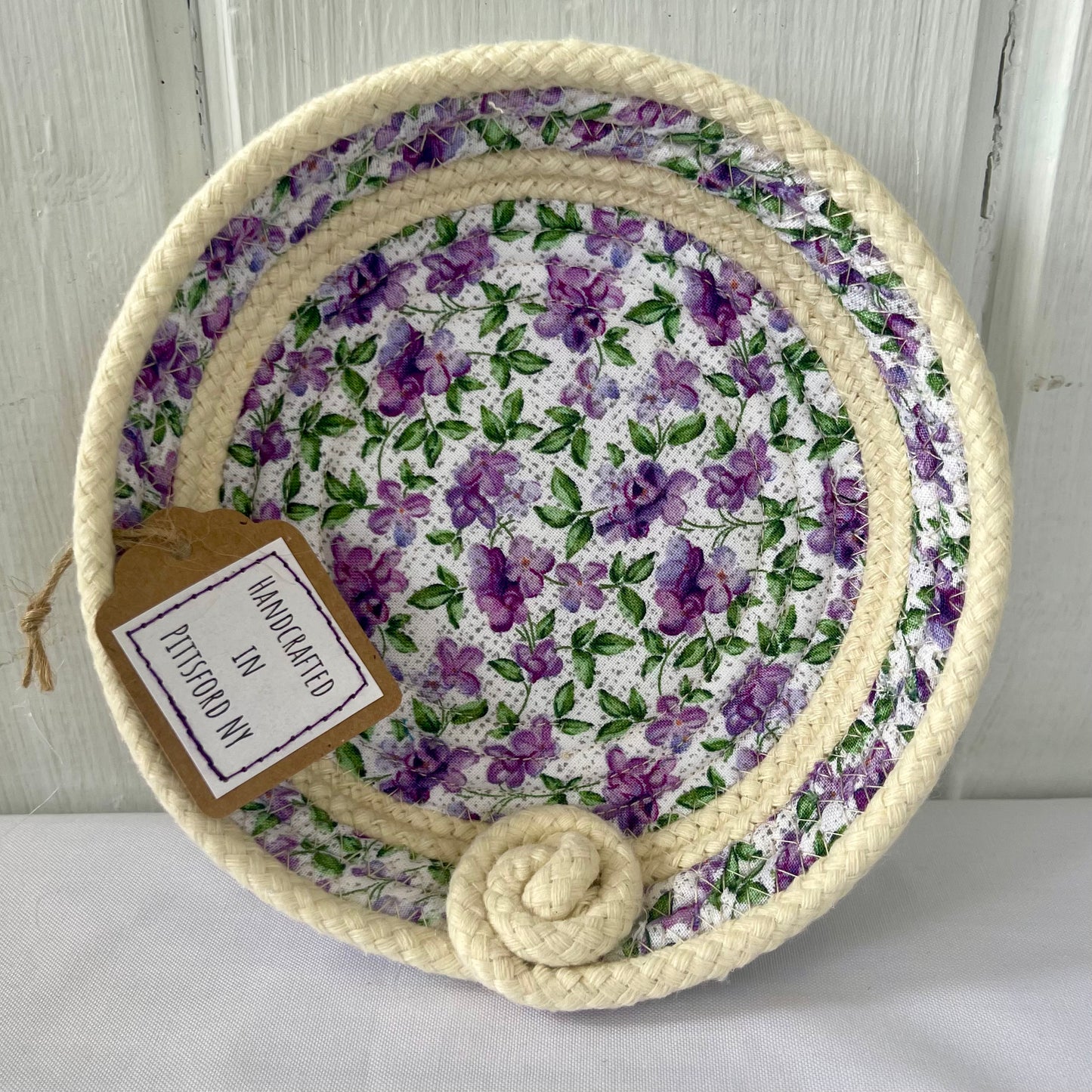 Hand-Crafted ~ Lilac ~ Fabric Covered Rope Bowl