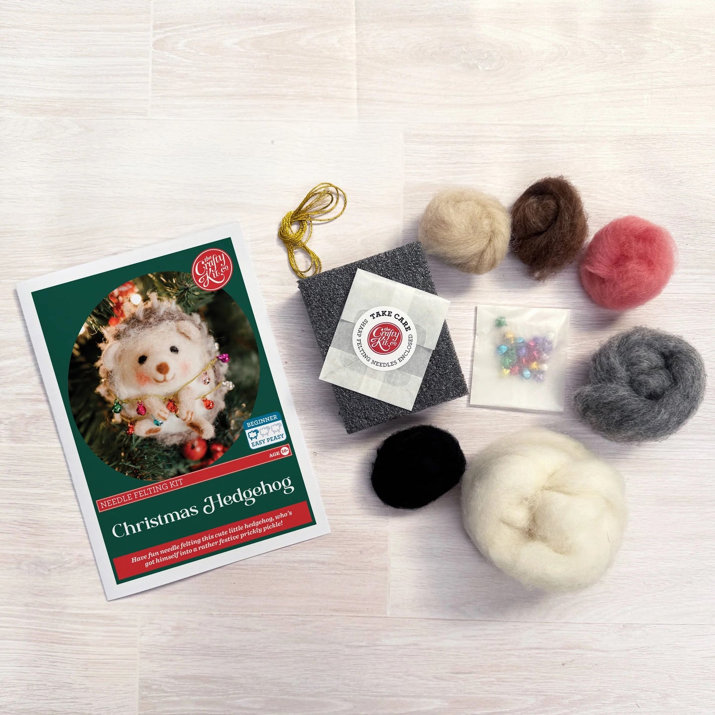 The Crafty Kit Company | Christmas Hedgehog Needle Felting Kit