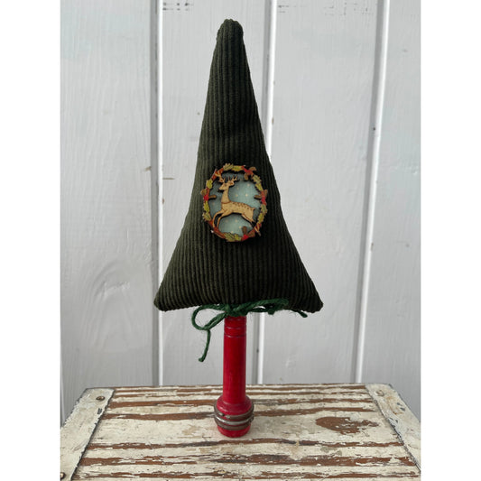 Paxe's Designs ~ Green Corduroy Tree with Reindeer Wreath