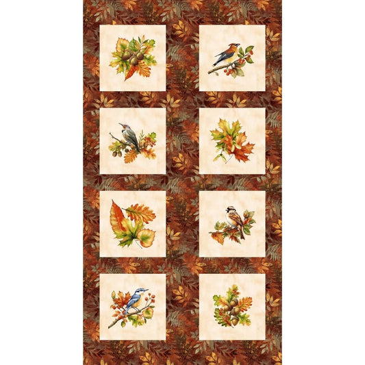 Oak and Berries ~ Bird Blocks 24" Panel ~ 3656B-83 Autumn Multi