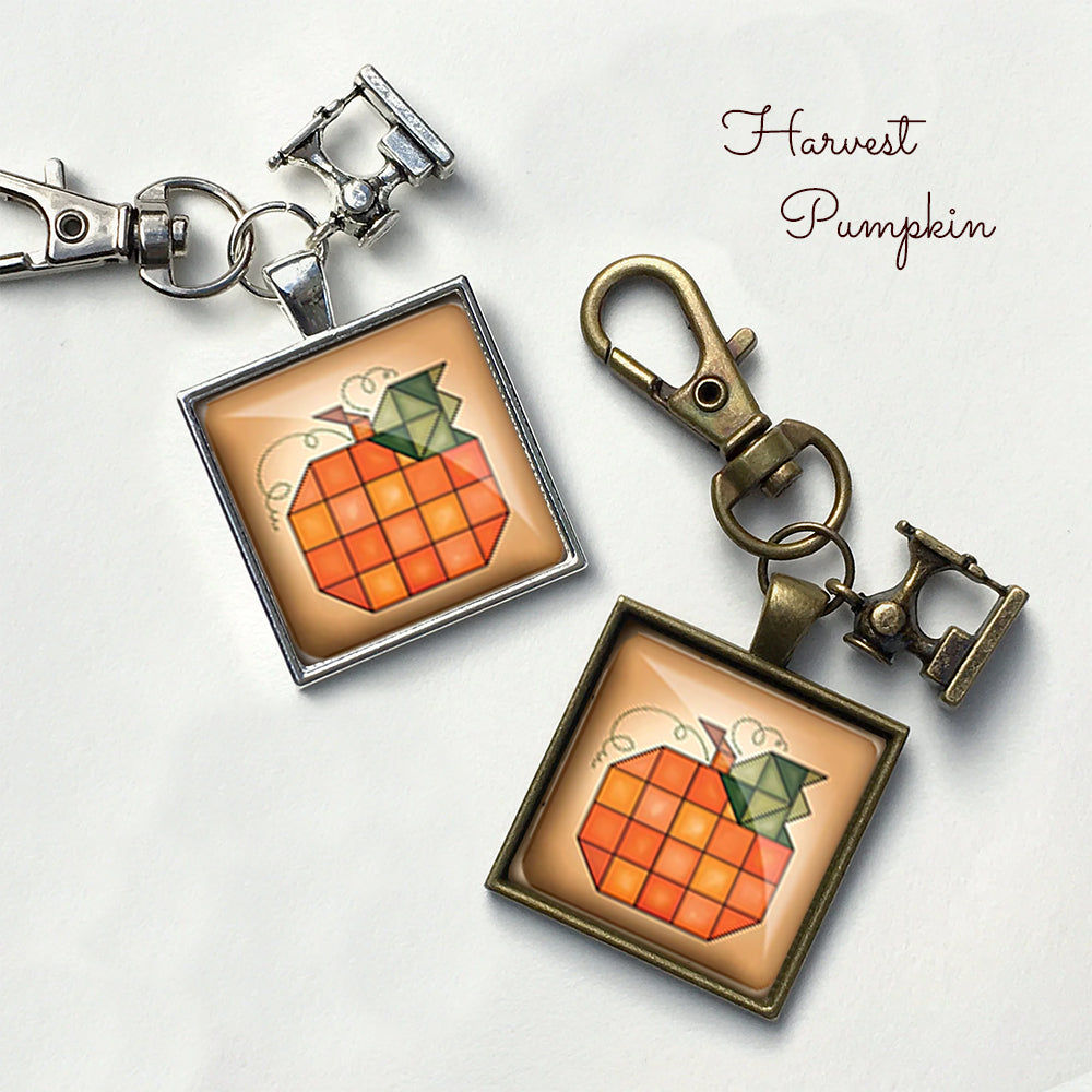 Patchwork Pendants | Harvest Pumpkin Quilt Scissor Fob - Antique Brass