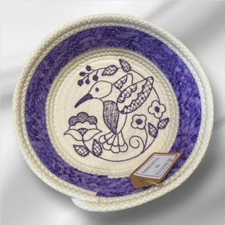 Hand-Crafted ~ Embroidered ~ Fabric Covered Rope Bowl SM