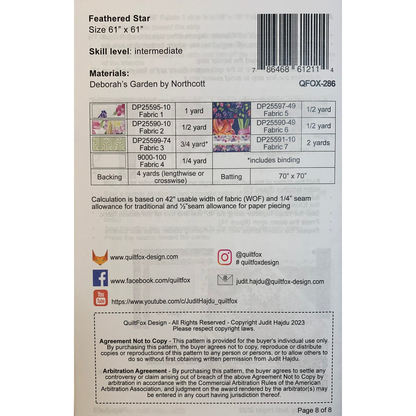 Quilt Fox Designs ~ Feathered Star Quilting Pattern and/or Kit