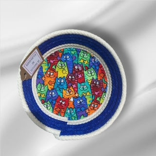 Hand-Crafted ~ Fabric Bottom ~ Fabric Covered Rope Bowl SM
