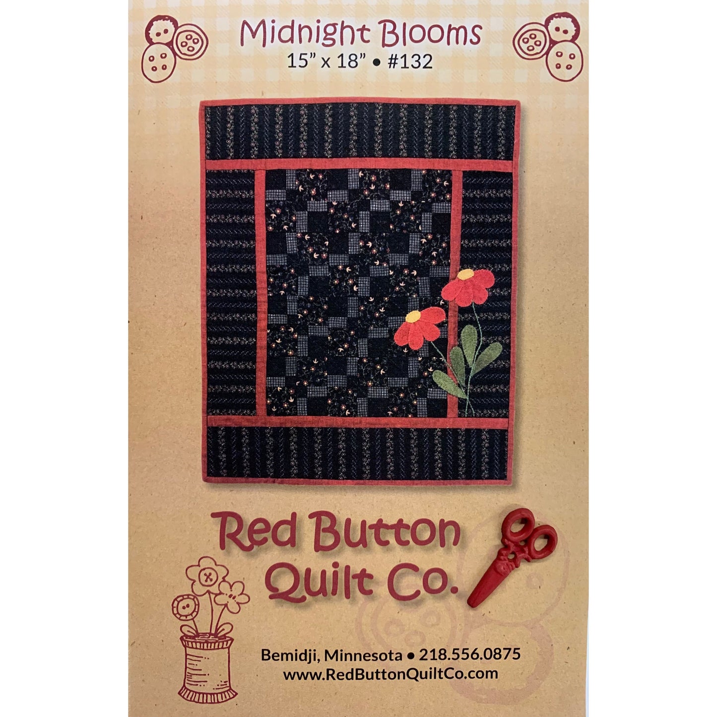 Red Button Quilt Company ~ Midnight Blooms Quilt Pattern