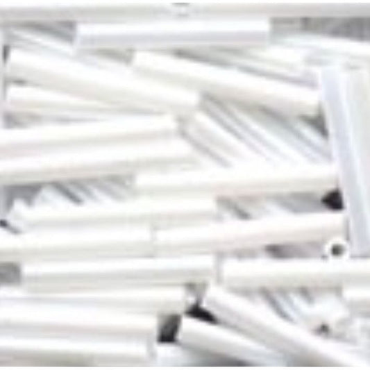 90479 WHITE Large Bugle Glass Beads