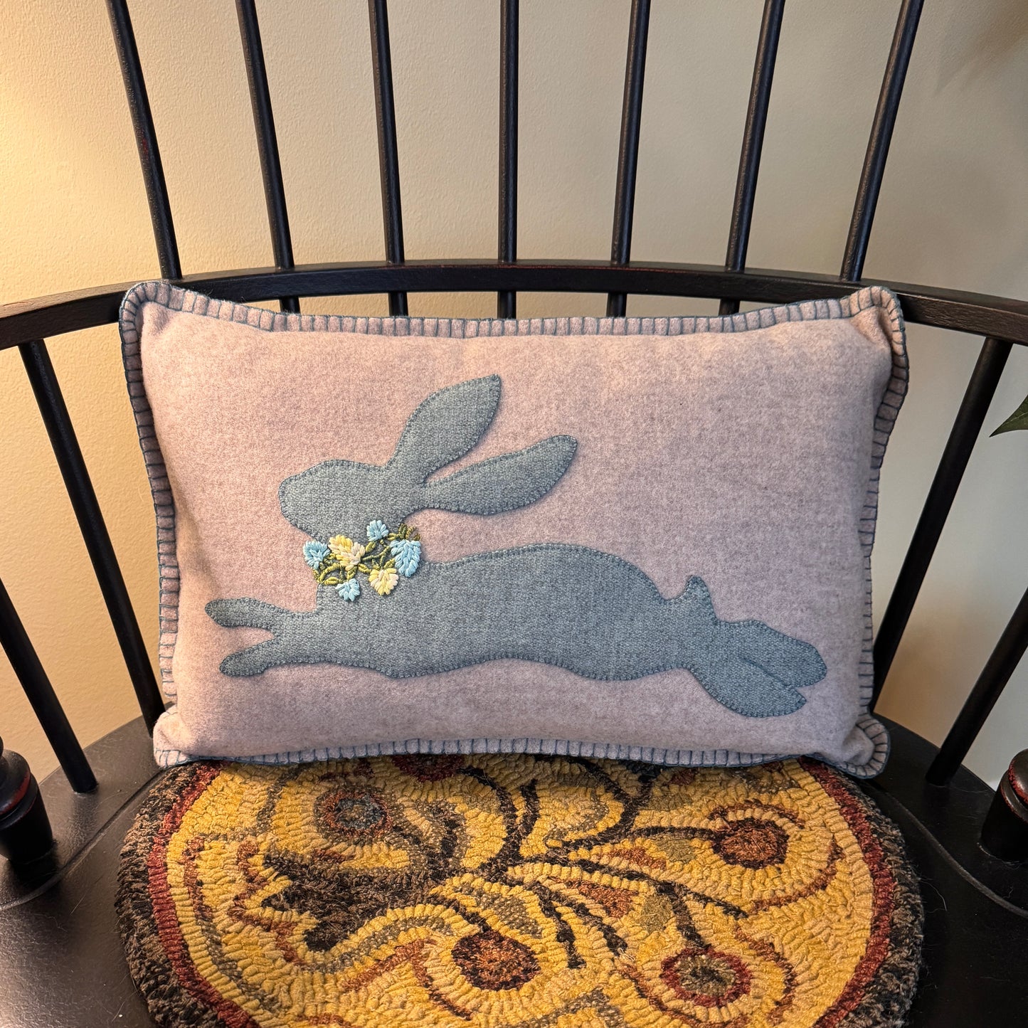 Paxe's Designs | Applique Finished Pillow - Blue Rabbit