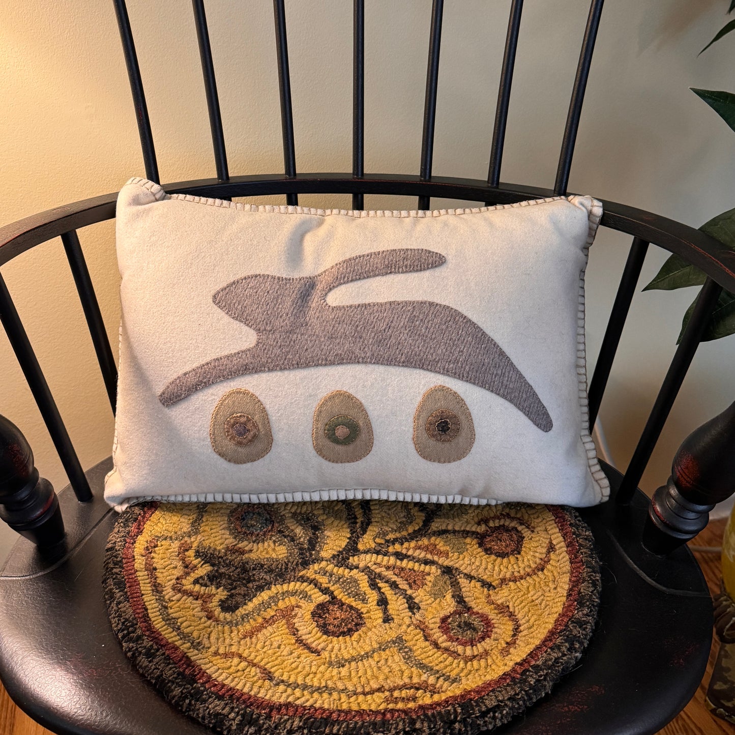 Paxe's Designs | Applique Finished Pillow - Beige Rabbit