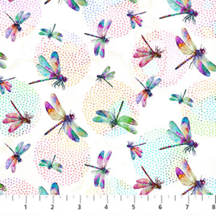 Dragonfly Dance ~ Dragonflies ~ DP27504-10 White Multi