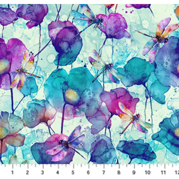 Dragonfly Dance ~ Large Floral ~ DP27502-62 Seafoam Multi