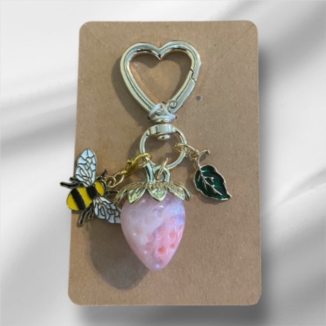 Paxe's Designs ~ Heart Clasp Strawberry Key Chain