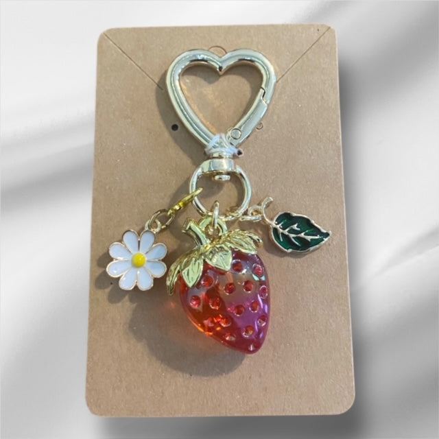 Paxe's Designs ~ Heart Clasp Strawberry Key Chain