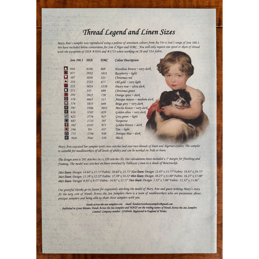 Hands Across The Sea Samplers | Mary Ann Fitzgibbon 1830 Sampler Pattern Booklet