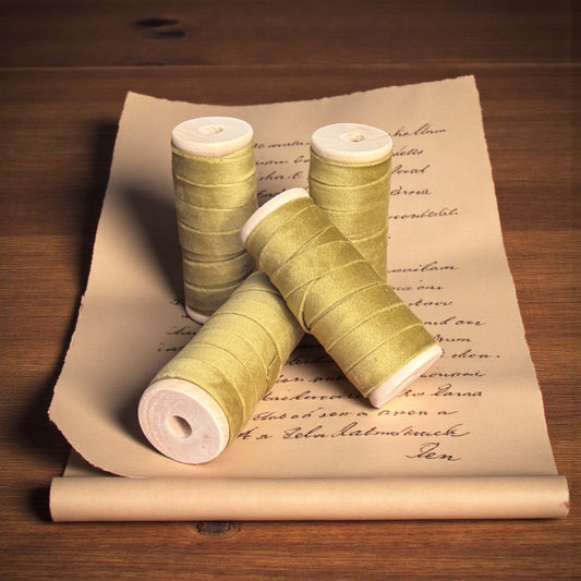 Vintage Ribbons | 3/8" Velvet Ribbon on Wooden Spool - Chartreuse