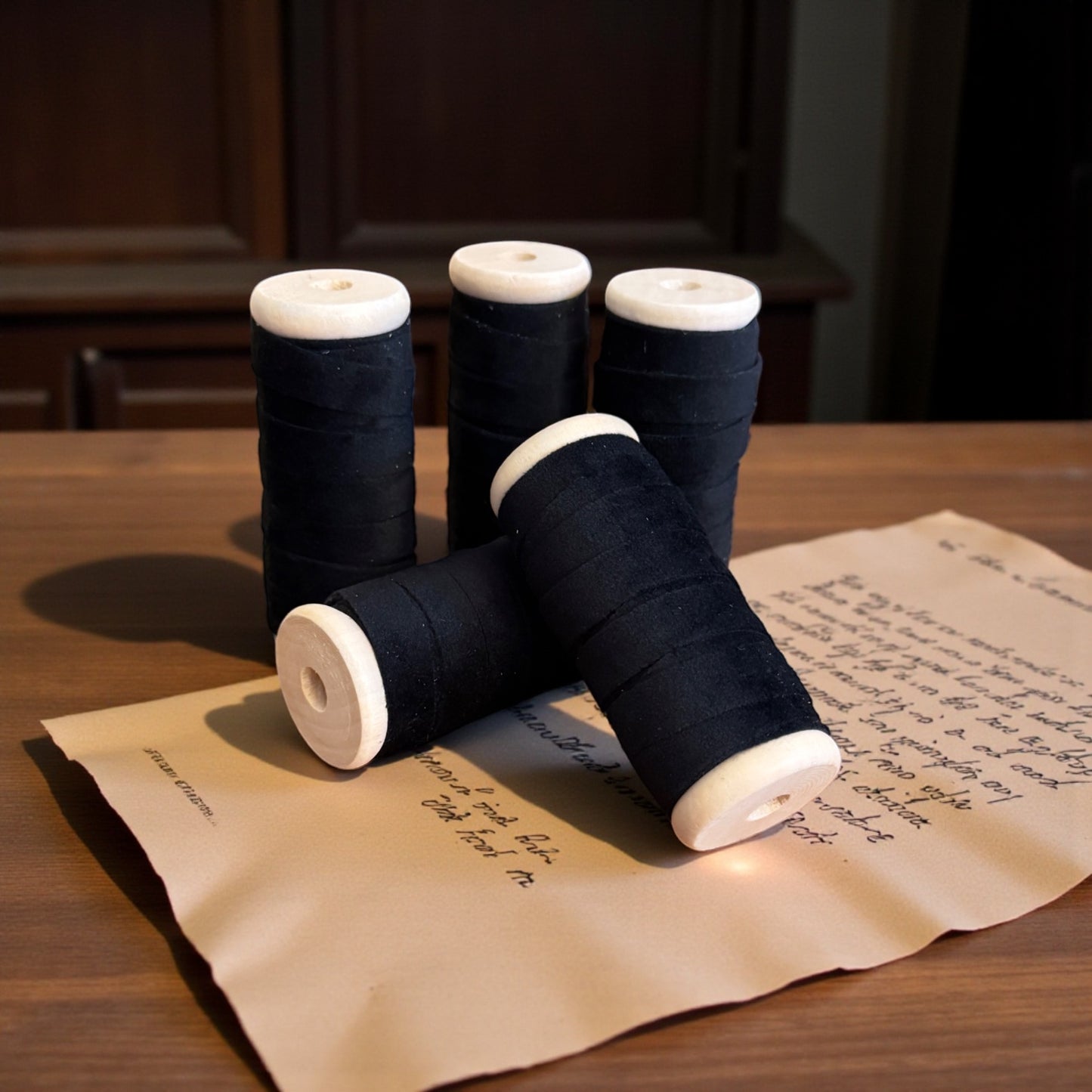 Vintage Ribbons | 3/8" Velvet Ribbon on Wooden Spool - Black