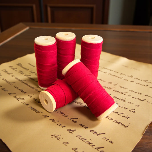 Vintage Ribbons | 3/8" Velvet Ribbon on Wooden Spool - Deep Red
