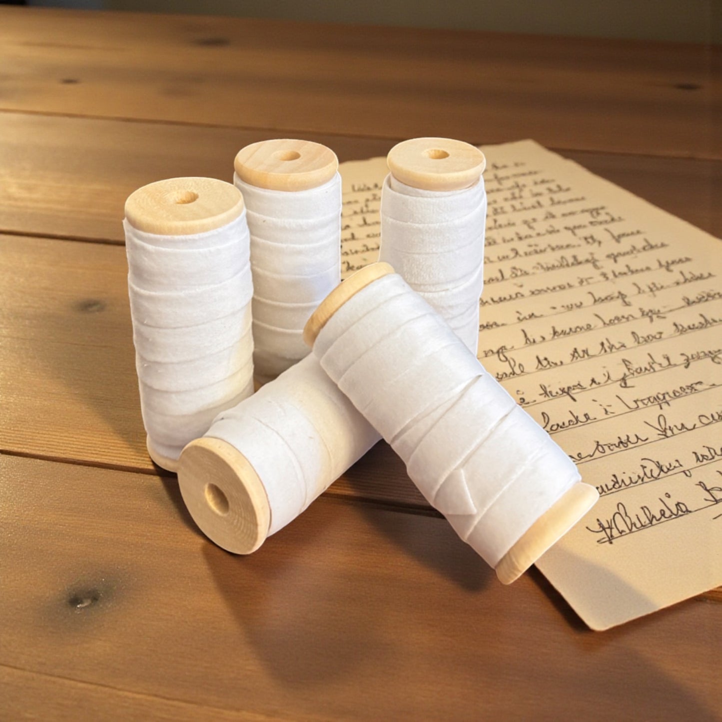 Vintage Ribbons | 3/8" Velvet Ribbon on Wooden Spool - Off-White