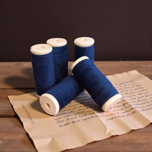 Vintage Ribbons | 3/8" Velvet Ribbon on Wooden Spool - Navy
