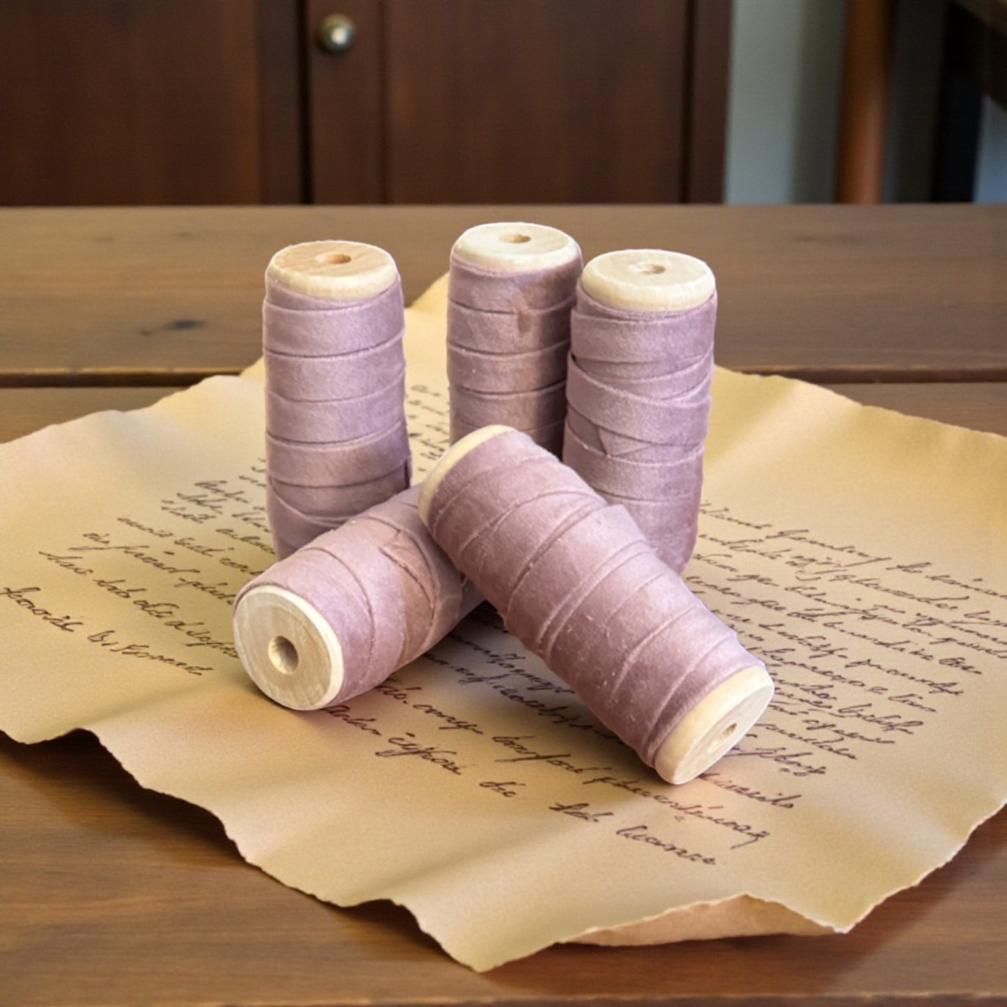 Vintage Ribbons | 3/8" Velvet Ribbon on Wooden Spool - Lilac