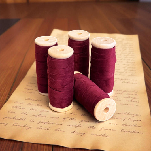 Vintage Ribbons | 3/8" Velvet Ribbon on Wooden Spool - Merlot