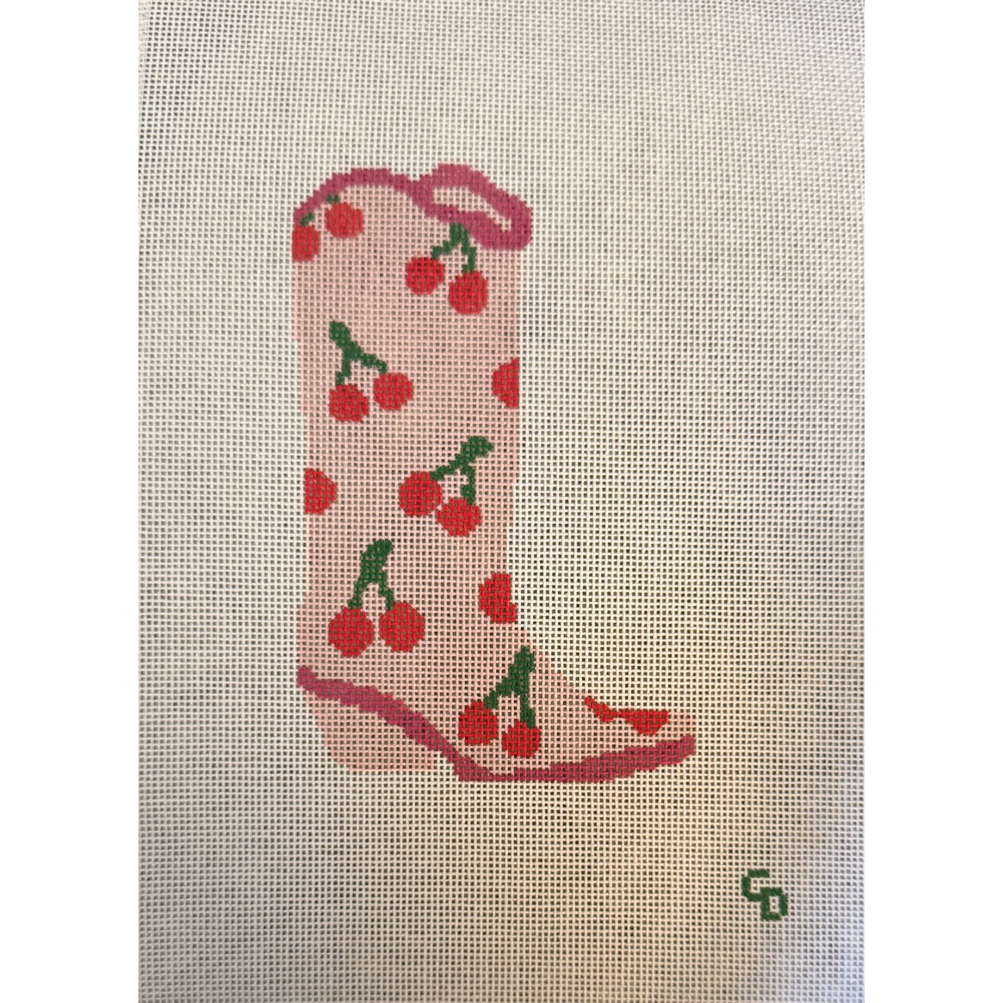 Cotswold Co Designs | Hand Painted Cherry Cowgirl Boot 6" Needlepoint Canvas