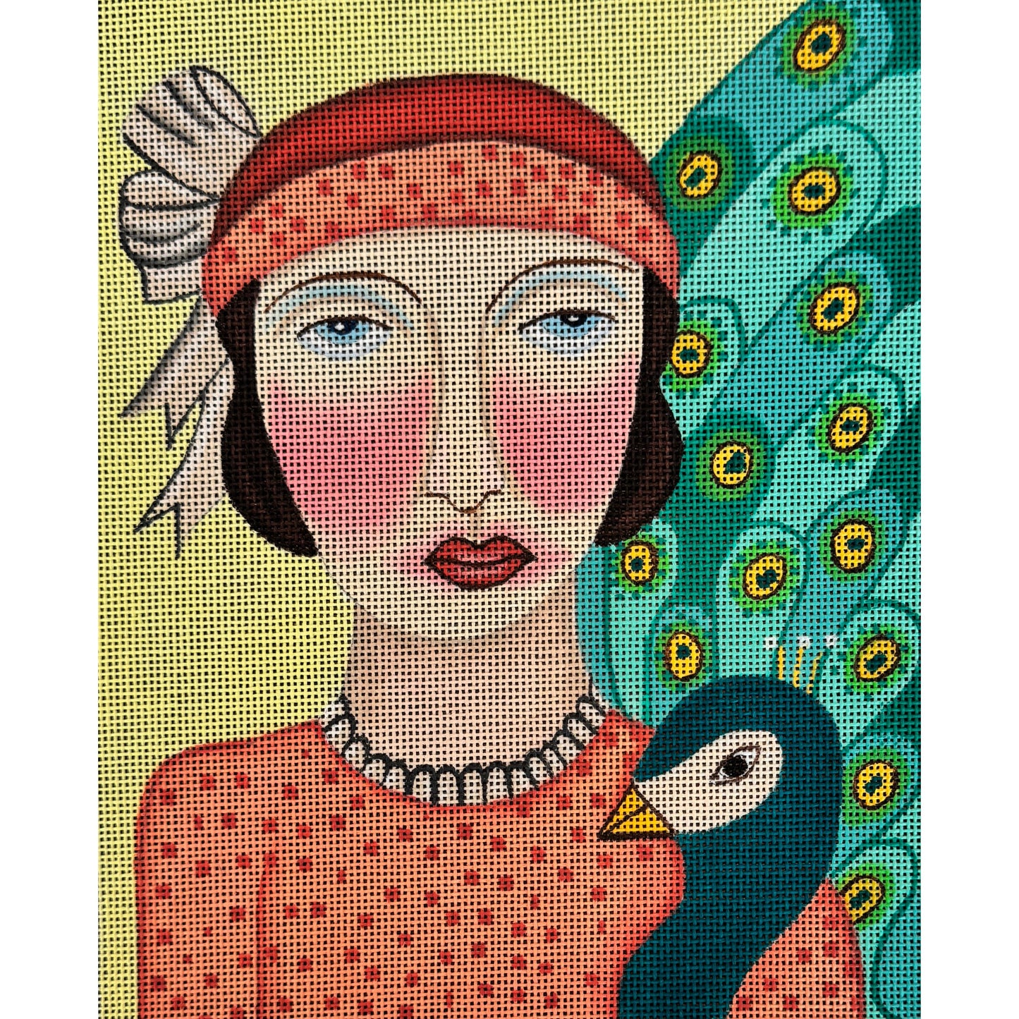 Love You More Needlepoint | Lady with Peacock
