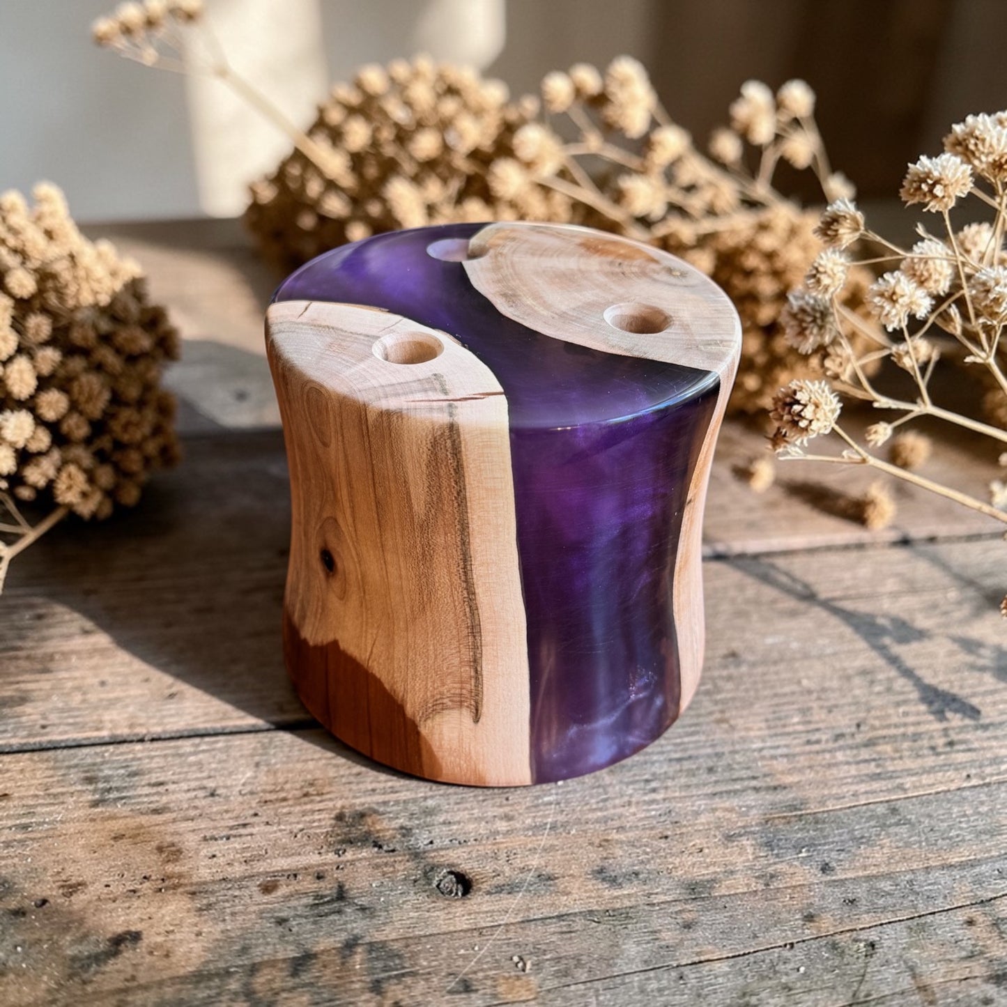 Hand-Turned Wood and Epoxy Scissor Holder