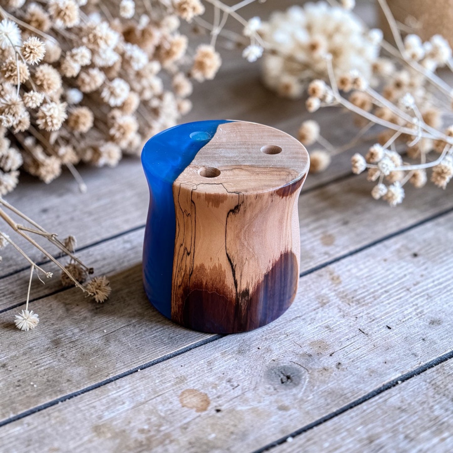 Hand-Turned Wood and Epoxy Scissor Holder