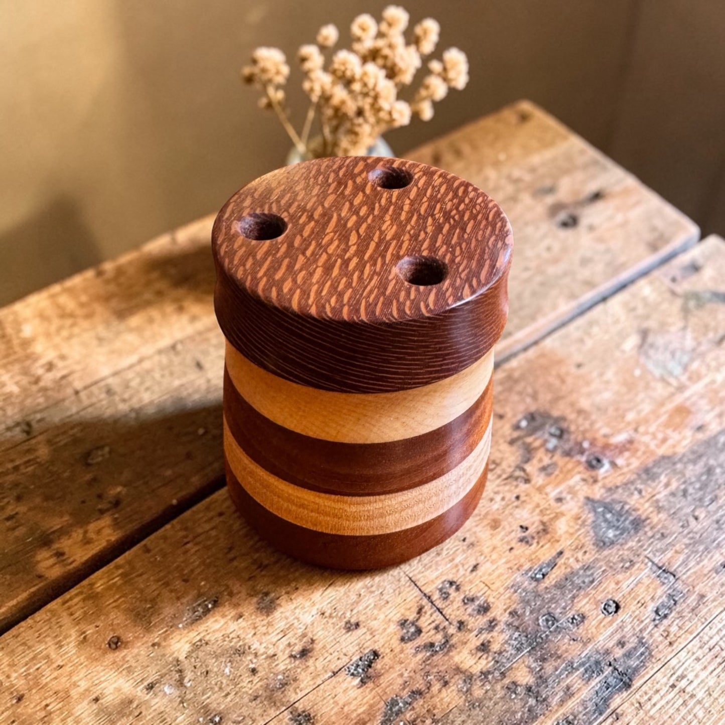 Hand-Turned Multi-Colored Wood Scissor Holder