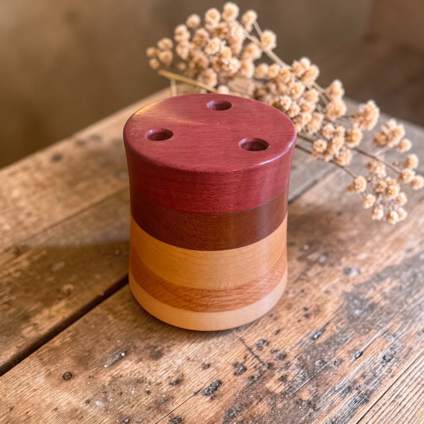 Hand-Turned Multi-Colored Wood Scissor Holder