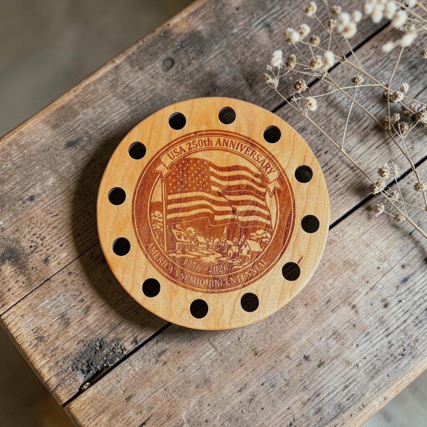 It's All About the Wood | Americana Round Thread Keep - American Flag