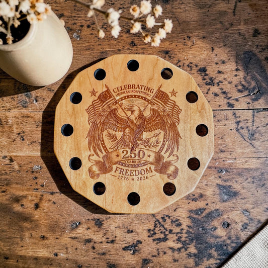 It's All About the Wood | Americana 12-sided Thread Keep - Crossed Flags