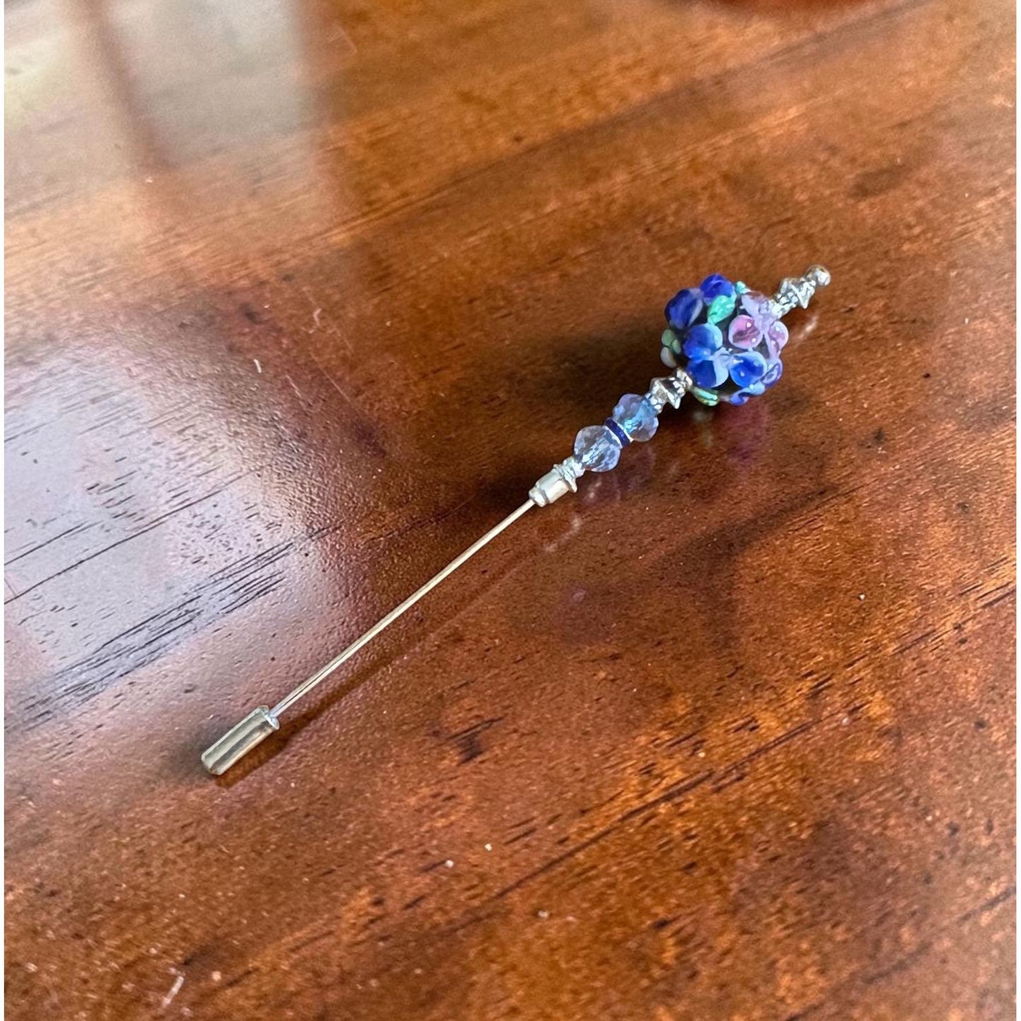 Minnie McBean Counting Pin | Glass Posy - Dark Blue with Light Blue Beads
