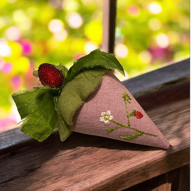 Paxe's Designs ~ Pink Embroidered/Embellished Strawberry