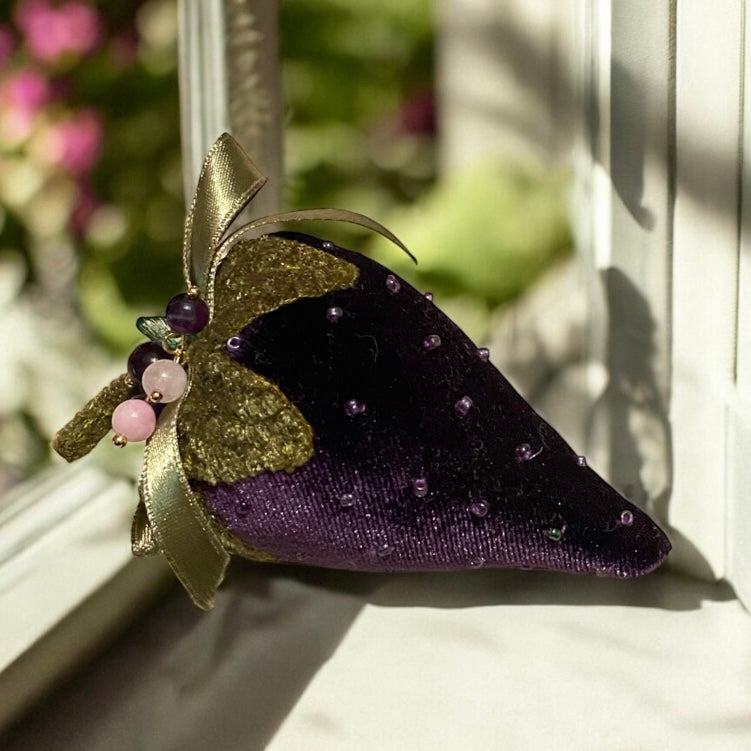 Paxe's Designs ~ Purple Velvet Vintage Style Strawberry Pincushion