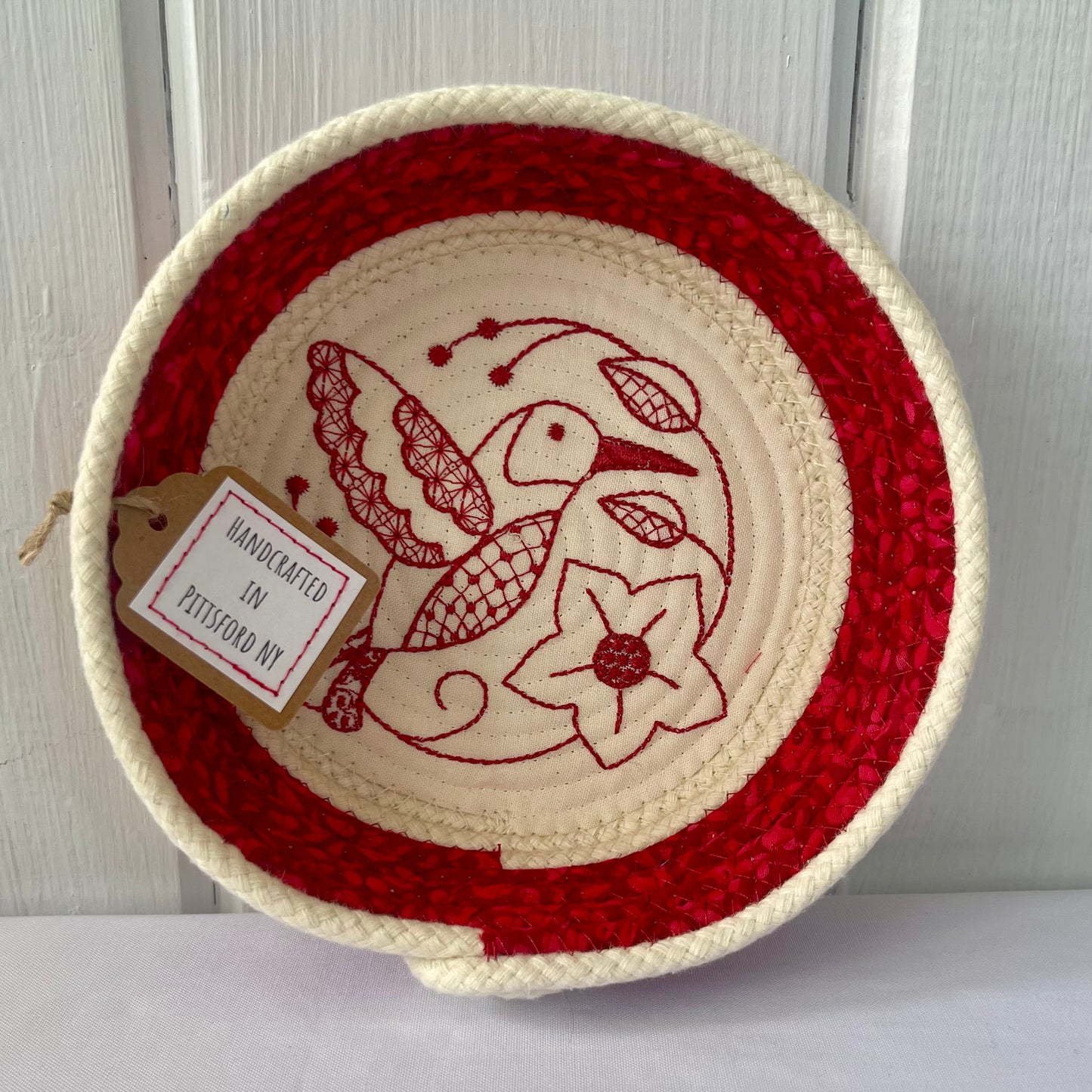Hand-Crafted ~ Birds ~ Fabric Covered Rope Bowl