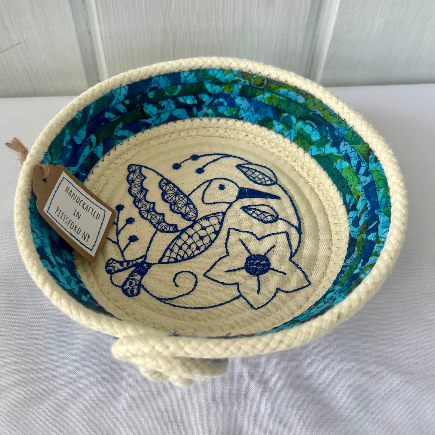 Hand-Crafted ~ Birds ~ Fabric Covered Rope Bowl