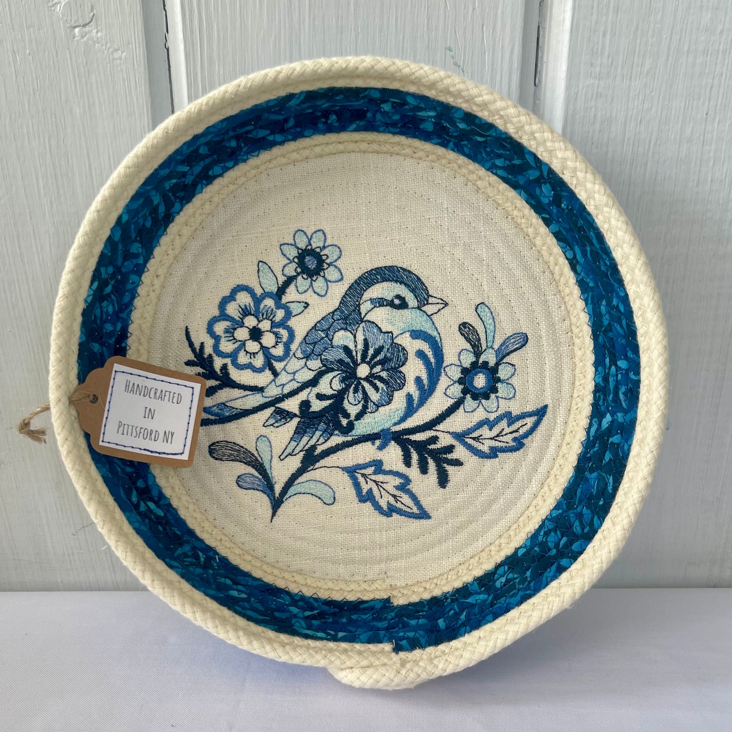 Hand-Crafted ~ Birds ~ Fabric Covered Rope Bowl
