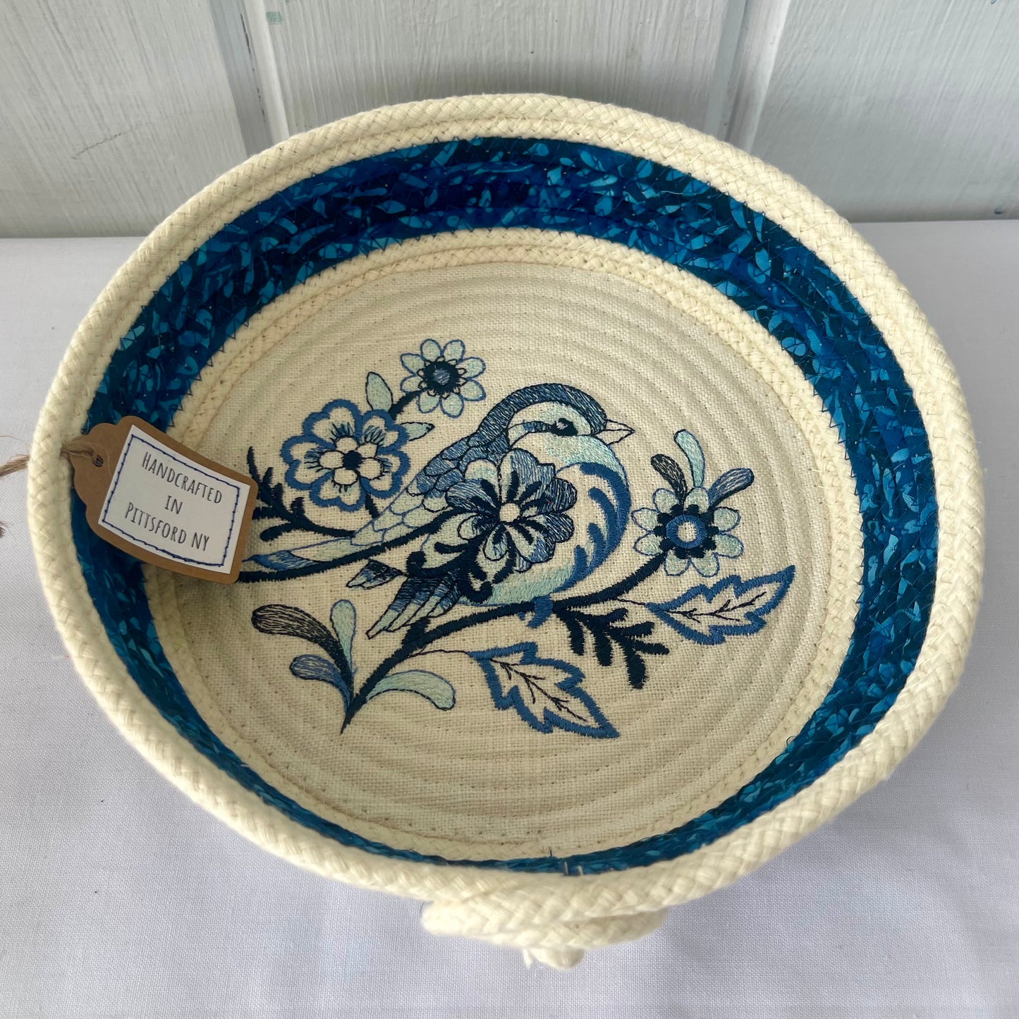 Hand-Crafted ~ Birds ~ Fabric Covered Rope Bowl