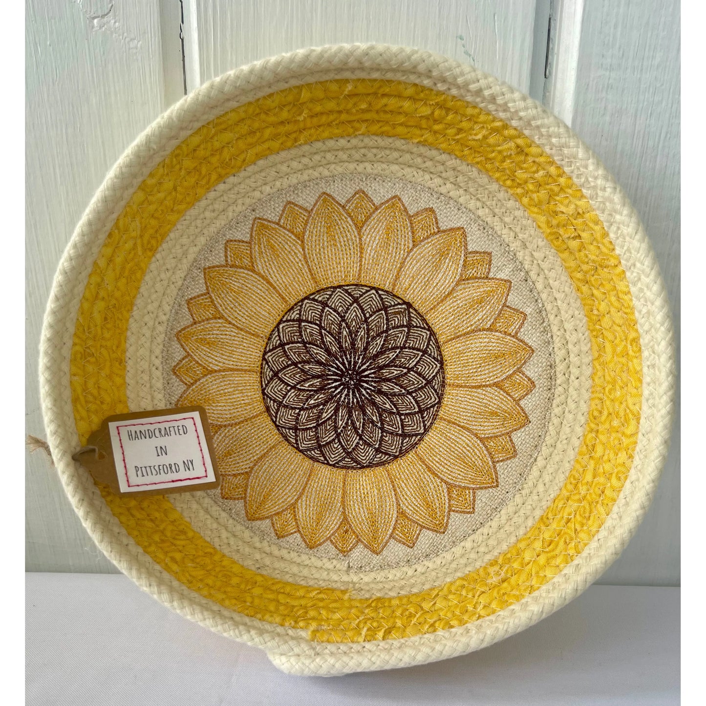 Hand-Crafted ~ Sunflower ~ Fabric Covered Rope Bowl