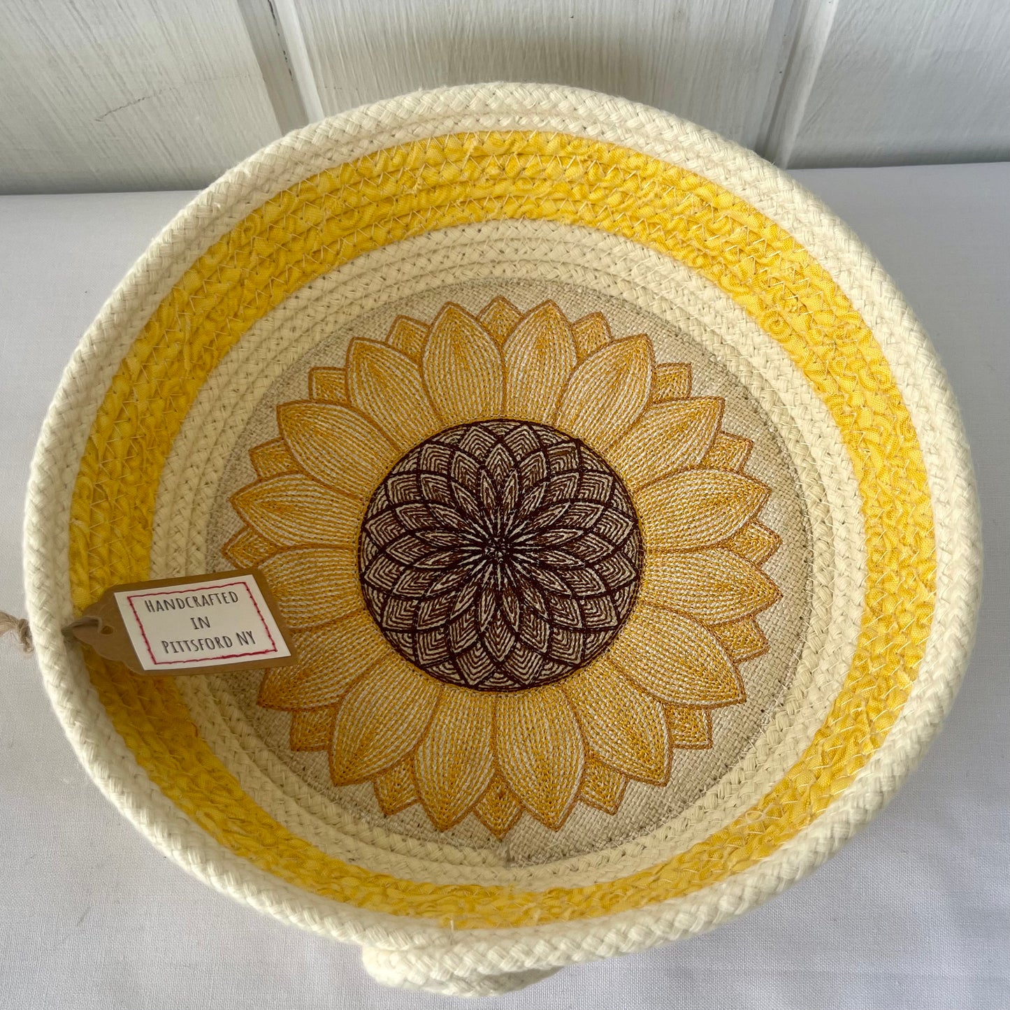 Hand-Crafted ~ Sunflower ~ Fabric Covered Rope Bowl