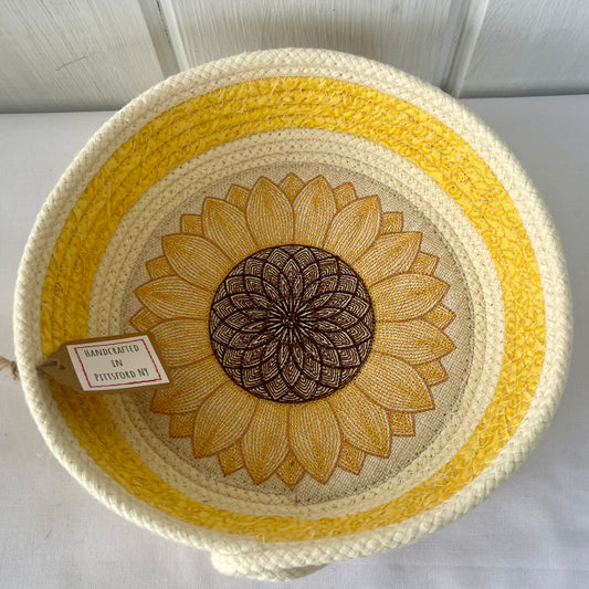 Hand-Crafted ~ Sunflower ~ Fabric Covered Rope Bowl