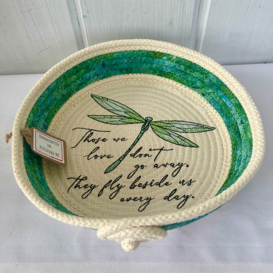 Hand-Crafted ~ Dragonflies ~ Fabric Covered Rope Bowl