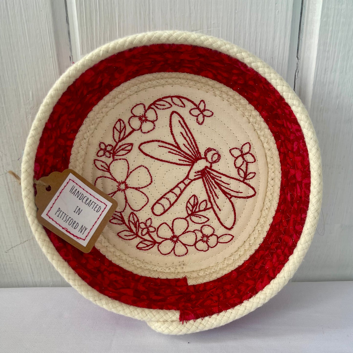 Hand-Crafted ~ Dragonflies ~ Fabric Covered Rope Bowl