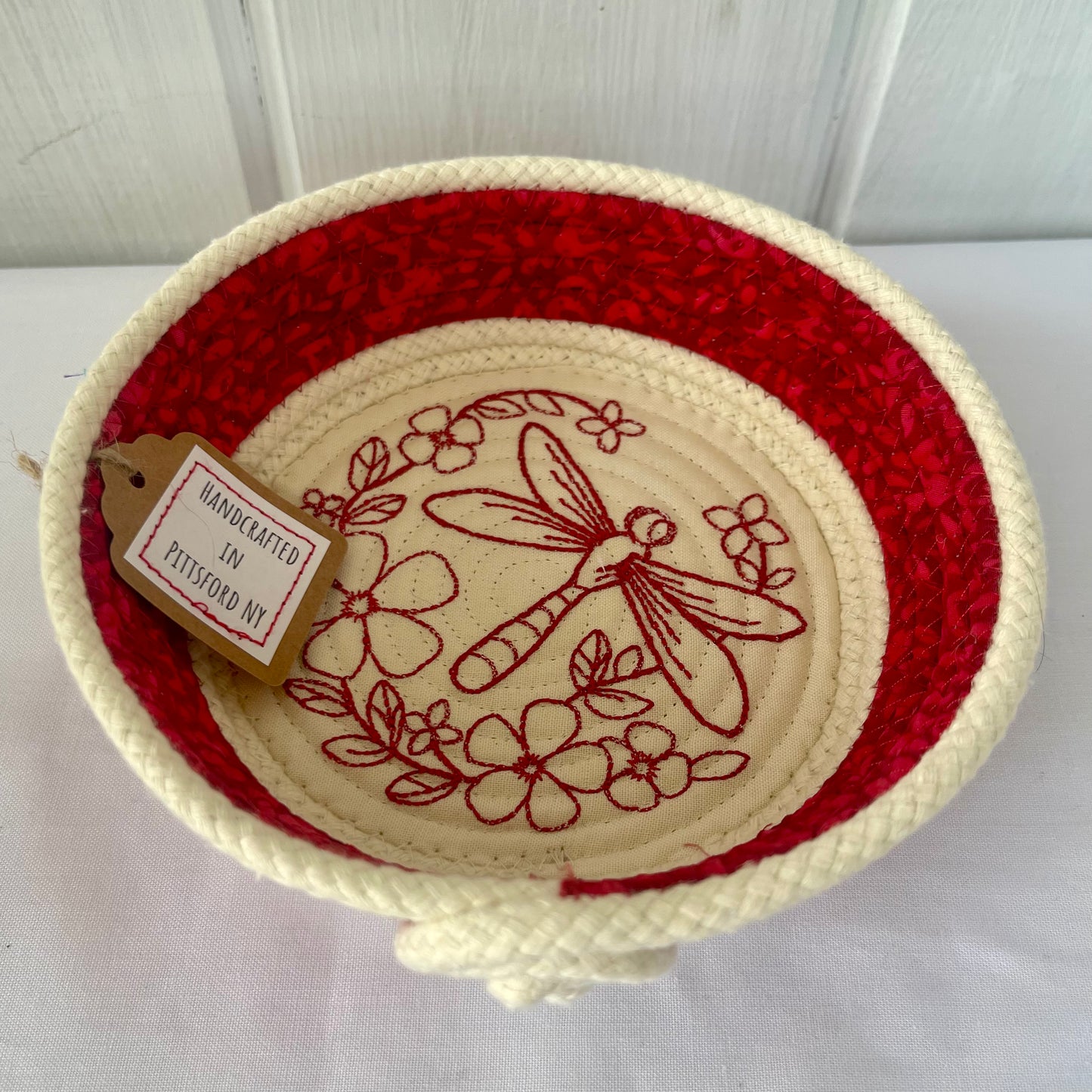 Hand-Crafted ~ Dragonflies ~ Fabric Covered Rope Bowl
