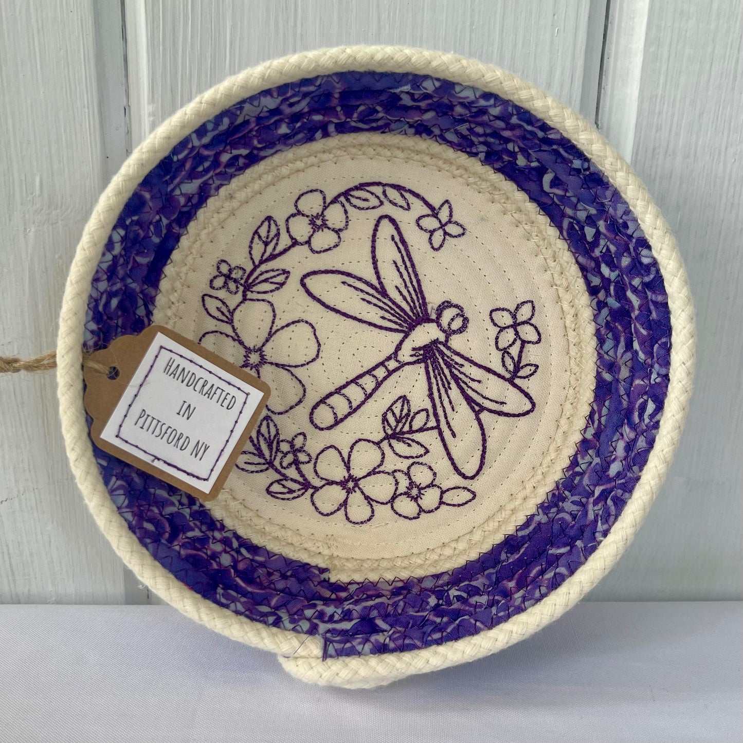 Hand-Crafted ~ Dragonflies ~ Fabric Covered Rope Bowl
