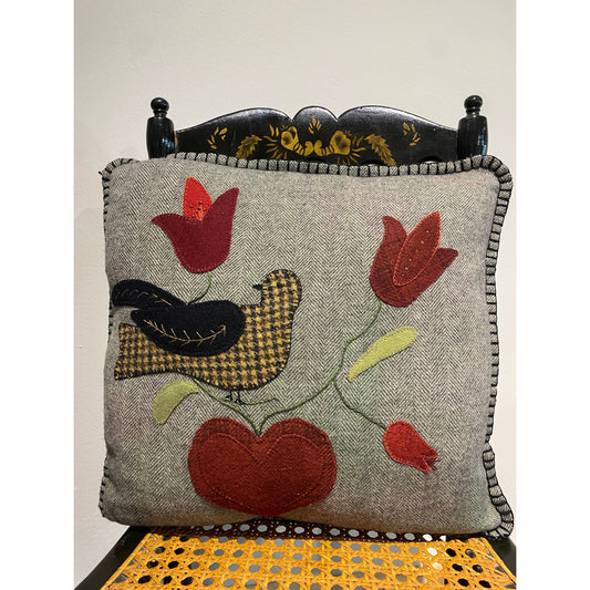 Paxe's Designs | Wool Applique Finished Pillow - Bird with Heart