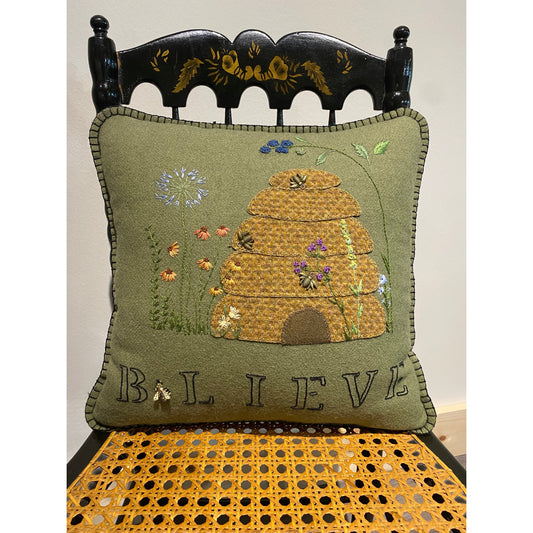 Paxe's Designs | Wool Applique Finished Pillow - Believe
