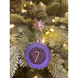 Paxe's Designs ~ Wool Penny Christmas Ornament | Candy Cane Purple