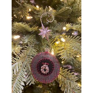 Paxe's Designs ~ Wool Penny Christmas Ornament | Wreath Red